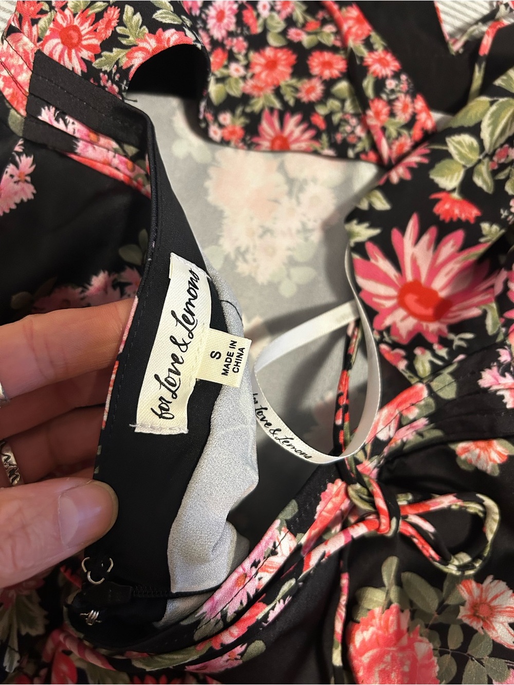 For Love And Lemons Black and Pink Floral Lace-Panel Maxi Dress - Picture 6 of 8